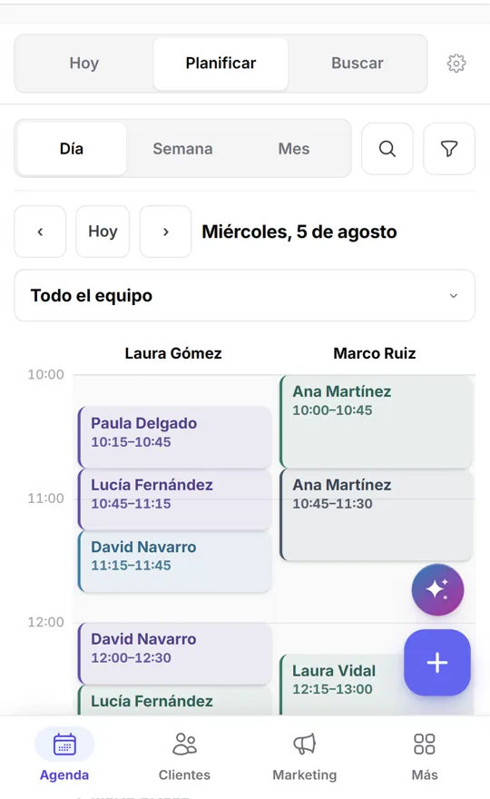 La agenda del día en la app de BookflowR